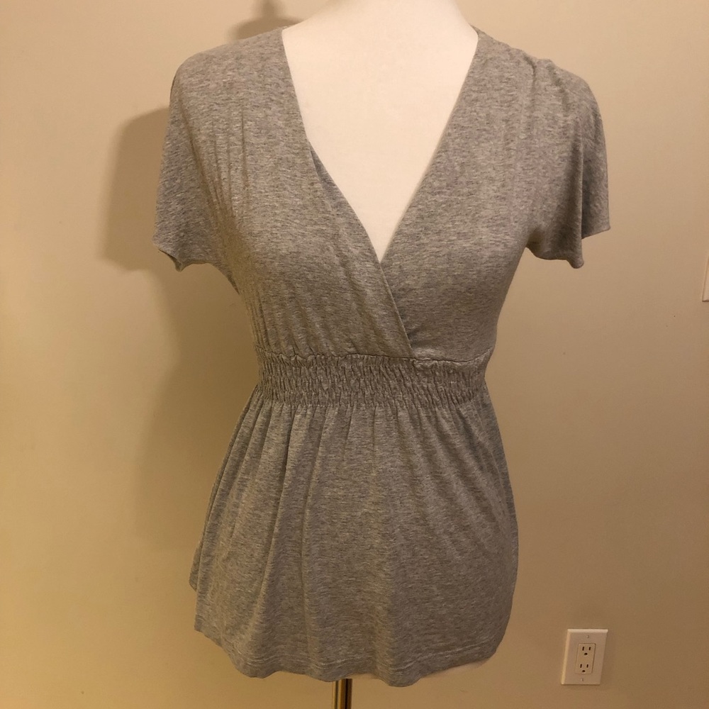 Gray empire waist check top